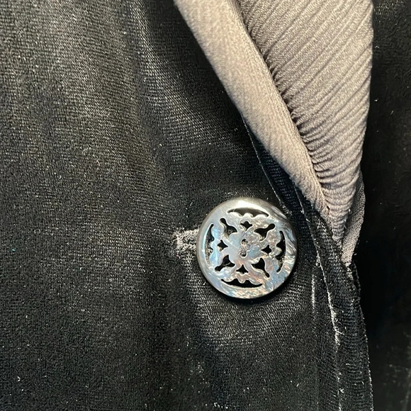 J Jill Velvet Jacket Long Chiffon Shawl Collar Peplum Blazer Medium Black Artsy - Picture 6 of 17